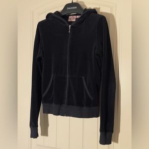 MADE IN USA VINTAGE JUICY COUTURE BLACK VELOUR TRACK HOODIE JACKET Y2K